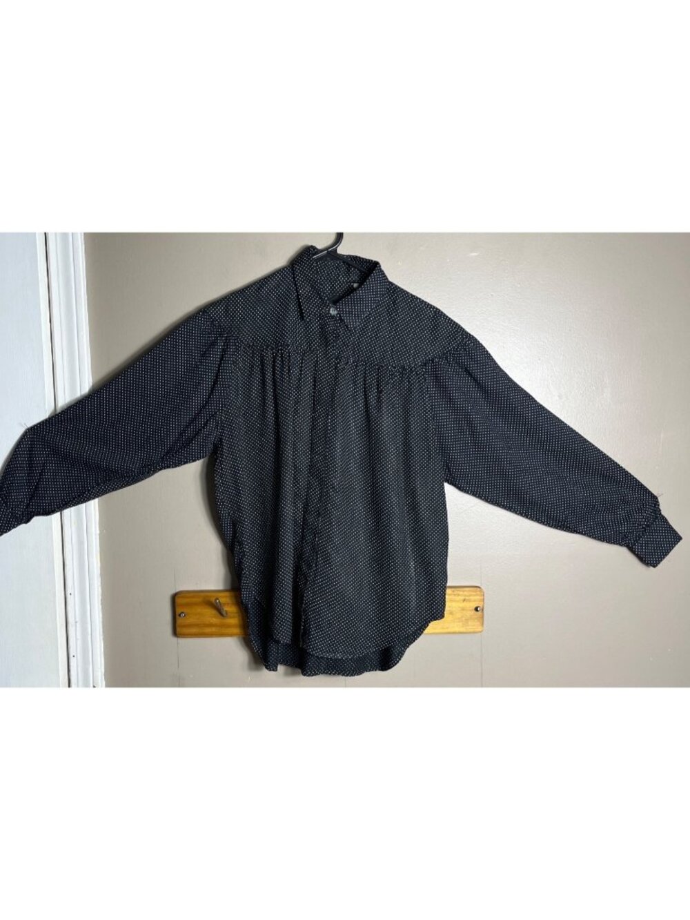 80s 90s Dark Academia Black Dots Button Shirt Unique Gothic Western Prairie Wm S - Picture 7 of 8